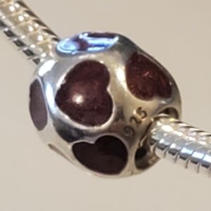 Pandora Moments Enamel Red Hearts Adorn A Round Threaded Charm Authentic 925 ALE